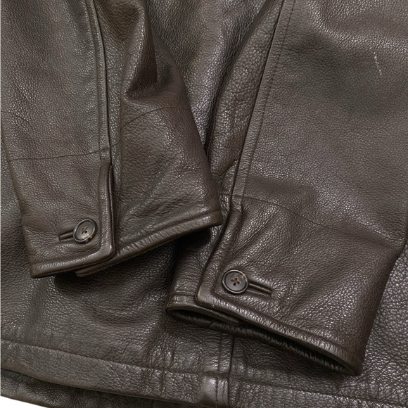 Vintage 90s Normcore J.Crew Brown Heavy Leather wool lined coat - Picture 8 of 8